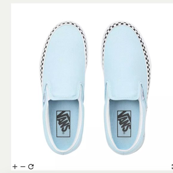 blue slip on vans with checkerboard foxing